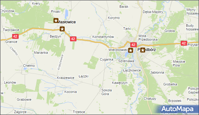 mapa Cyganka gmina Masłowice, Cyganka gmina Masłowice na mapie Targeo