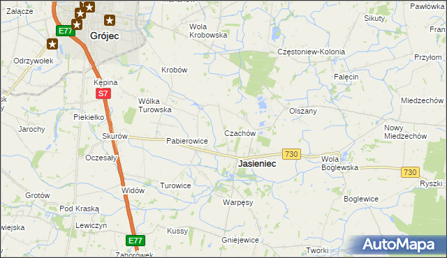 mapa Czachów gmina Jasieniec, Czachów gmina Jasieniec na mapie Targeo