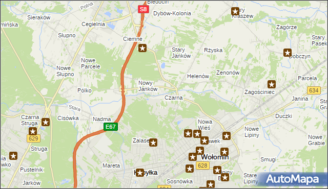 mapa Czarna gmina Wołomin, Czarna gmina Wołomin na mapie Targeo