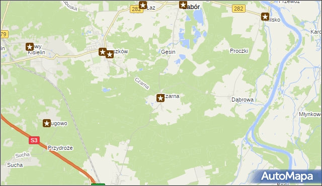 mapa Czarna gmina Zabór, Czarna gmina Zabór na mapie Targeo