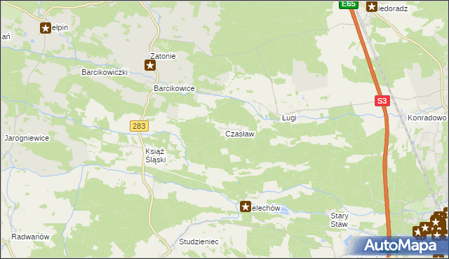 mapa Czasław gmina Otyń, Czasław gmina Otyń na mapie Targeo