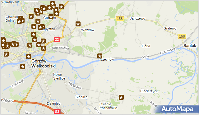 mapa Czechów gmina Santok, Czechów gmina Santok na mapie Targeo