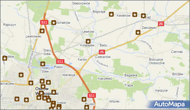 mapa Czekanów gmina Ostrów Wielkopolski, Czekanów gmina Ostrów Wielkopolski na mapie Targeo