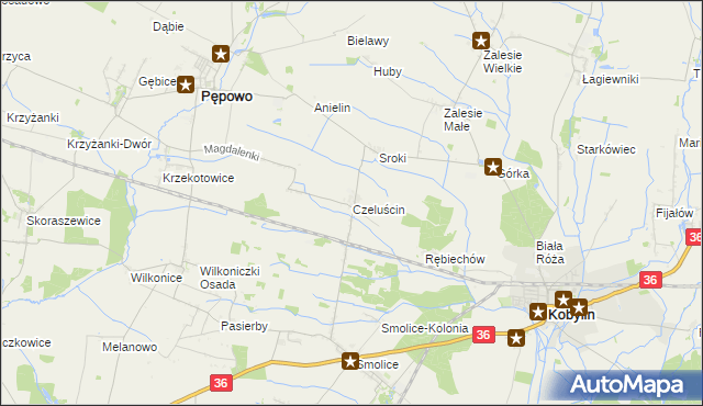 mapa Czeluścin gmina Pępowo, Czeluścin gmina Pępowo na mapie Targeo