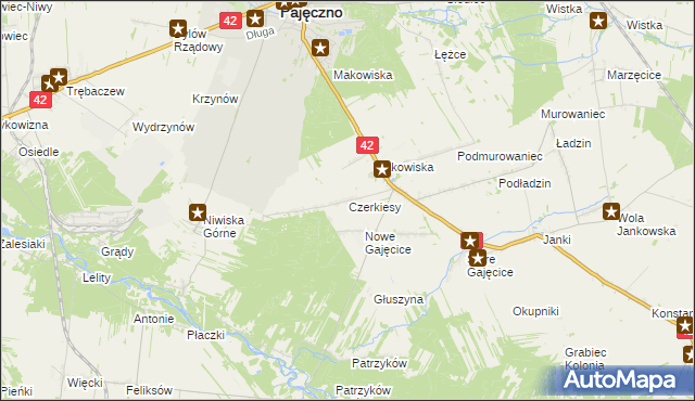 mapa Czerkiesy gmina Pajęczno, Czerkiesy gmina Pajęczno na mapie Targeo