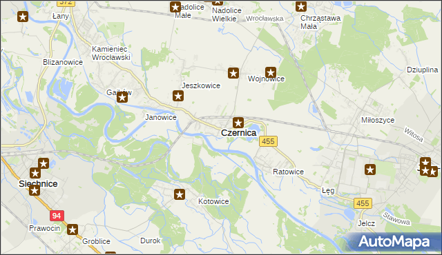 mapa Czernica powiat wrocławski, Czernica powiat wrocławski na mapie Targeo