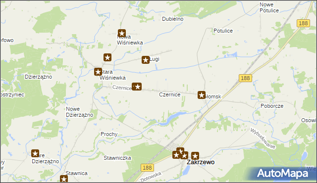 mapa Czernice gmina Zakrzewo, Czernice gmina Zakrzewo na mapie Targeo