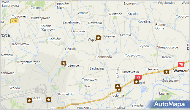 mapa Czernichów gmina Koniusza, Czernichów gmina Koniusza na mapie Targeo