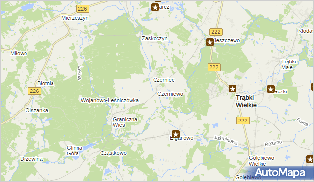 mapa Czerniewo gmina Trąbki Wielkie, Czerniewo gmina Trąbki Wielkie na mapie Targeo