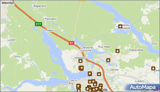 mapa Czerwona Karczma gmina Ostróda, Czerwona Karczma gmina Ostróda na mapie Targeo