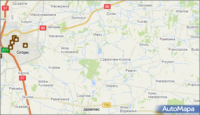 mapa Częstoniew-Kolonia, Częstoniew-Kolonia na mapie Targeo