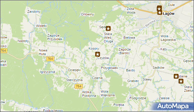 mapa Czyżów gmina Łagów, Czyżów gmina Łagów na mapie Targeo