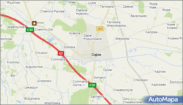 mapa Dąbie powiat kolski, Dąbie powiat kolski na mapie Targeo
