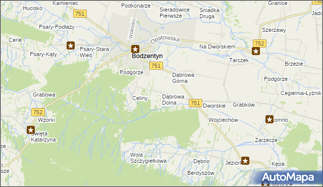 mapa Dąbrowa Dolna gmina Bodzentyn, Dąbrowa Dolna gmina Bodzentyn na mapie Targeo