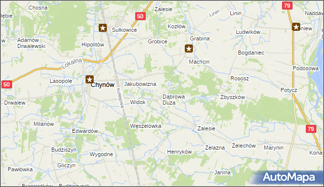 mapa Dąbrowa Duża gmina Chynów, Dąbrowa Duża gmina Chynów na mapie Targeo