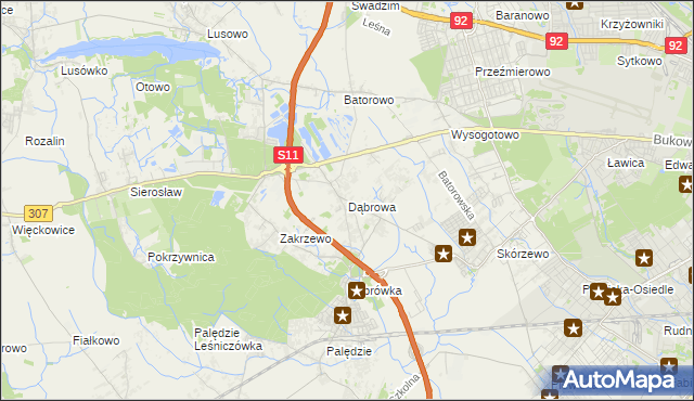 mapa Dąbrowa gmina Dopiewo, Dąbrowa gmina Dopiewo na mapie Targeo