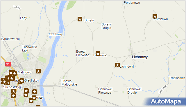 mapa Dąbrowa gmina Lichnowy, Dąbrowa gmina Lichnowy na mapie Targeo