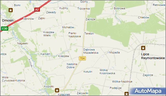 mapa Dąbrowa Mszadelska, Dąbrowa Mszadelska na mapie Targeo