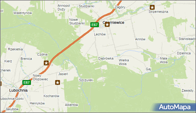 mapa Dąbrówka gmina Czerniewice, Dąbrówka gmina Czerniewice na mapie Targeo