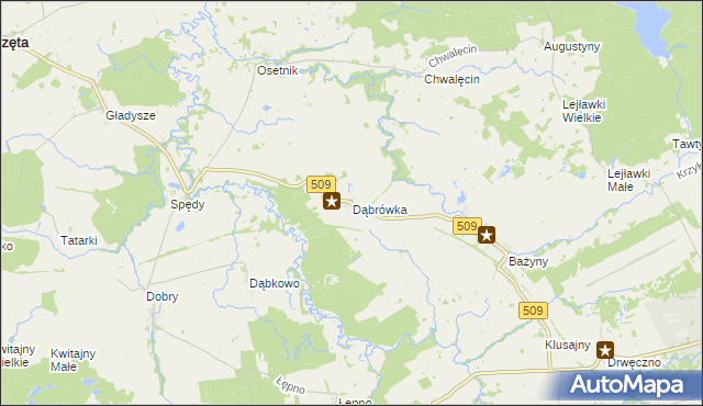 mapa Dąbrówka gmina Orneta, Dąbrówka gmina Orneta na mapie Targeo