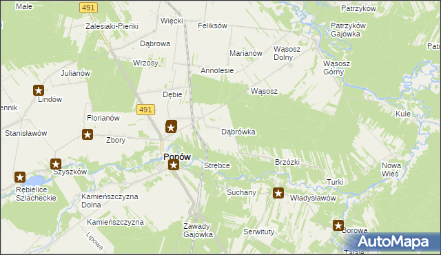 mapa Dąbrówka gmina Popów, Dąbrówka gmina Popów na mapie Targeo
