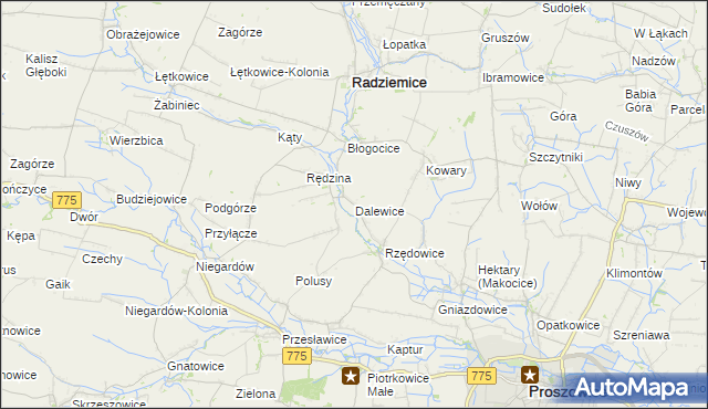 mapa Dalewice, Dalewice na mapie Targeo