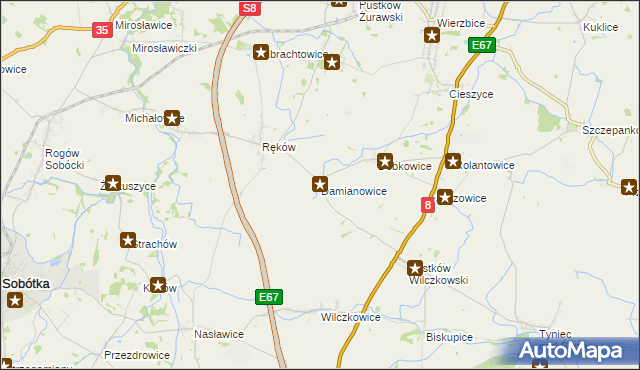 mapa Damianowice, Damianowice na mapie Targeo