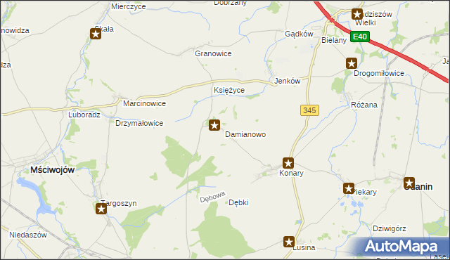 mapa Damianowo, Damianowo na mapie Targeo