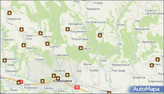 mapa Dębnik gmina Krzeszowice, Dębnik gmina Krzeszowice na mapie Targeo