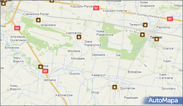 mapa Dębówka gmina Teresin, Dębówka gmina Teresin na mapie Targeo