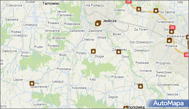 mapa Długie gmina Jedlicze, Długie gmina Jedlicze na mapie Targeo