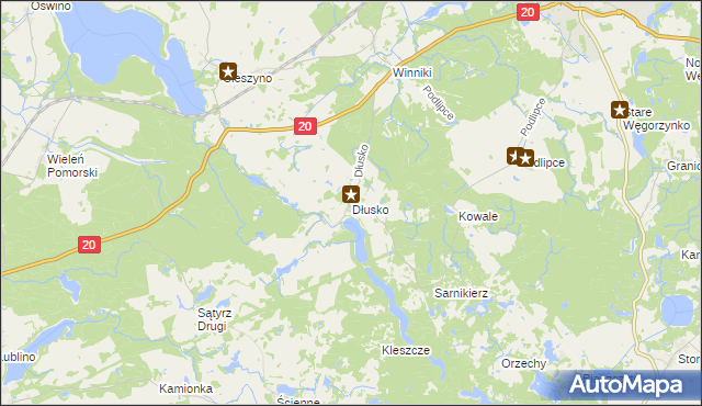 mapa Dłusko gmina Węgorzyno, Dłusko gmina Węgorzyno na mapie Targeo