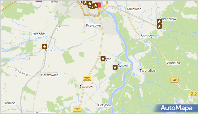 mapa Dłużyce, Dłużyce na mapie Targeo