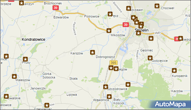 mapa Dobrogoszcz gmina Strzelin, Dobrogoszcz gmina Strzelin na mapie Targeo