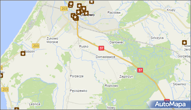 mapa Domasławice gmina Darłowo, Domasławice gmina Darłowo na mapie Targeo