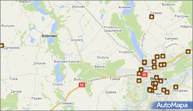 mapa Drużyny gmina Bobrowo, Drużyny gmina Bobrowo na mapie Targeo
