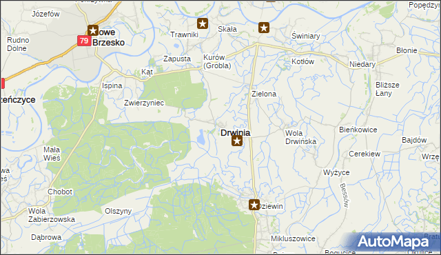 mapa Drwinia powiat bocheński, Drwinia powiat bocheński na mapie Targeo