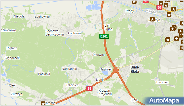 mapa Drzewce gmina Białe Błota, Drzewce gmina Białe Błota na mapie Targeo