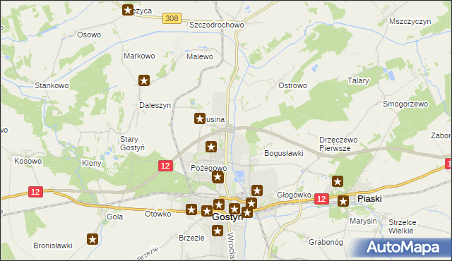 mapa Dusina gmina Gostyń, Dusina gmina Gostyń na mapie Targeo