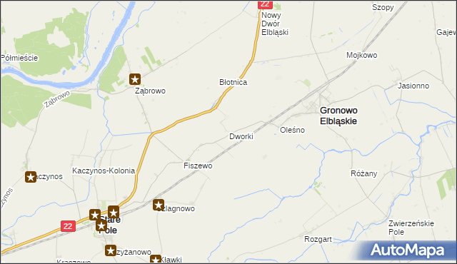 mapa Dworki gmina Gronowo Elbląskie, Dworki gmina Gronowo Elbląskie na mapie Targeo