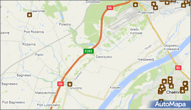 mapa Dworzysko gmina Świecie, Dworzysko gmina Świecie na mapie Targeo