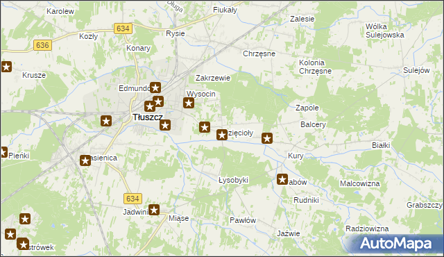 mapa Dzięcioły gmina Tłuszcz, Dzięcioły gmina Tłuszcz na mapie Targeo