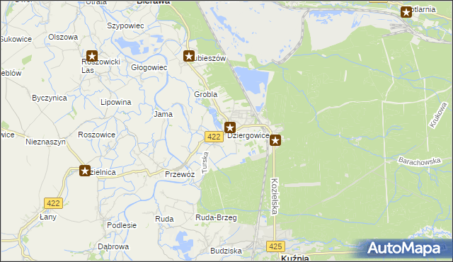 mapa Dziergowice, Dziergowice na mapie Targeo