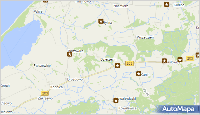 mapa Dzierżęcin, Dzierżęcin na mapie Targeo