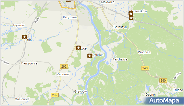 mapa Dziewin gmina Ścinawa, Dziewin gmina Ścinawa na mapie Targeo