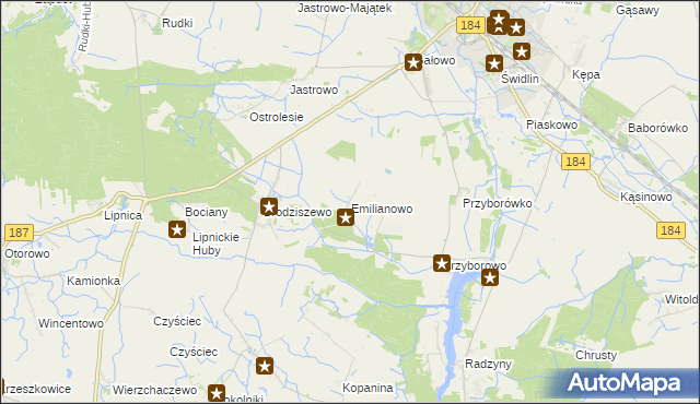 mapa Emilianowo gmina Szamotuły, Emilianowo gmina Szamotuły na mapie Targeo