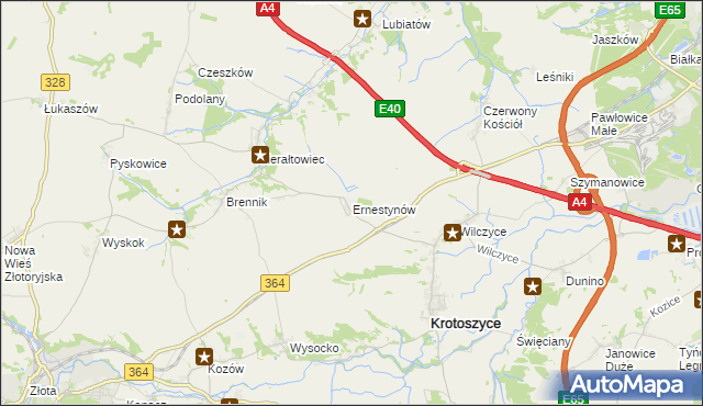 mapa Ernestynów gmina Złotoryja, Ernestynów gmina Złotoryja na mapie Targeo