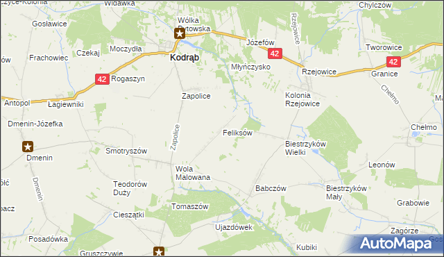 mapa Feliksów gmina Kodrąb, Feliksów gmina Kodrąb na mapie Targeo