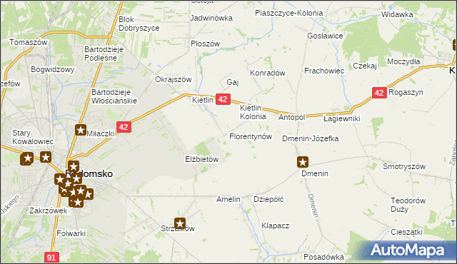 mapa Florentynów gmina Kodrąb, Florentynów gmina Kodrąb na mapie Targeo