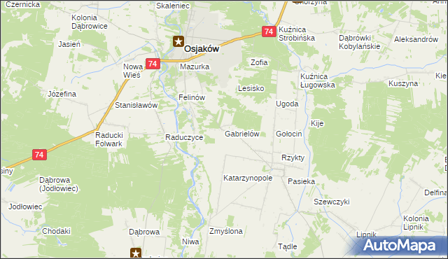 mapa Gabrielów gmina Osjaków, Gabrielów gmina Osjaków na mapie Targeo